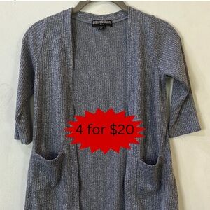 Three Hearts girls Gray layering open front cardigan sweater w/ pockets, size M